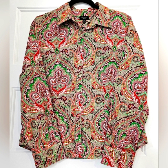 Talbots Women's Button Down Paisley Print Oxford sz 14P - Picture 1 of 6